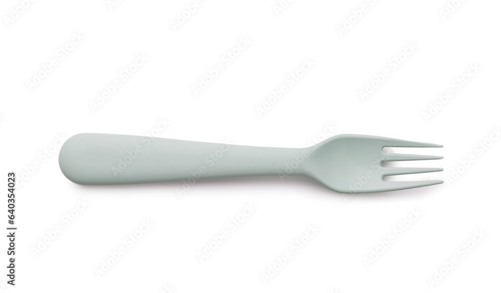 Plastic fork for baby on white background