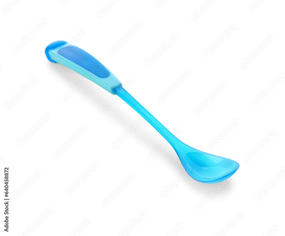 Colorful spoon for baby isolated on white background