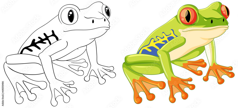 Outline Green Frog Cartoon Coloring Page