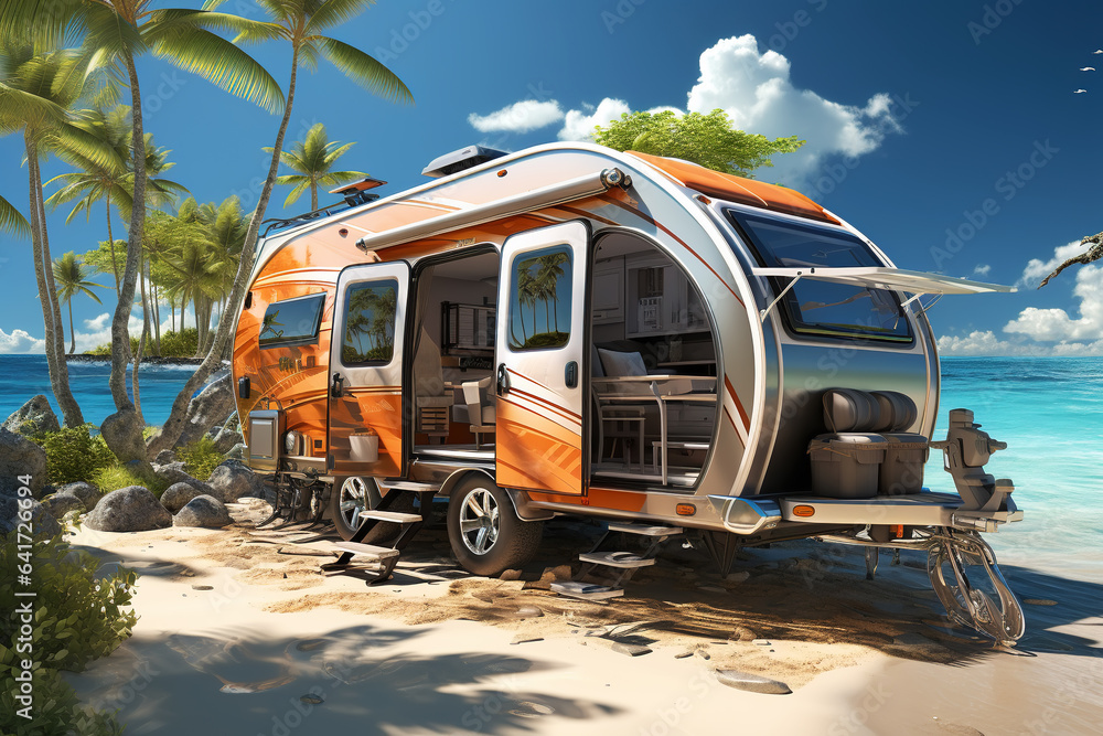RV seaside beach vacation camping AI