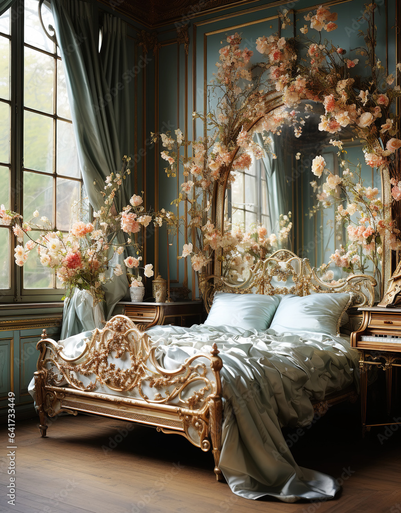 European style bedroom interior scene