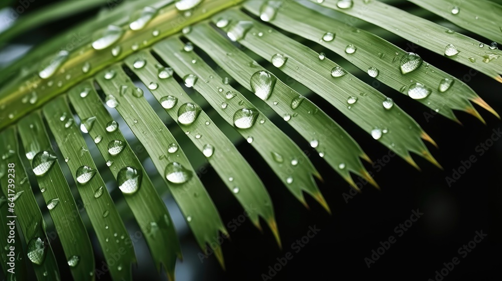 Tropical coconut palm leaf with water droplets, Water droplet, Palm leaves background textures after