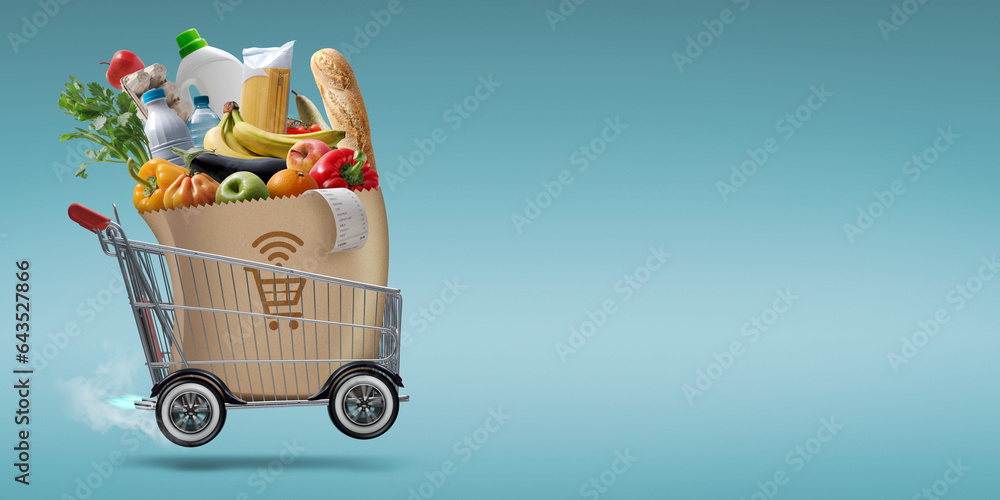 Fast turbo shopping cart delivering groceries