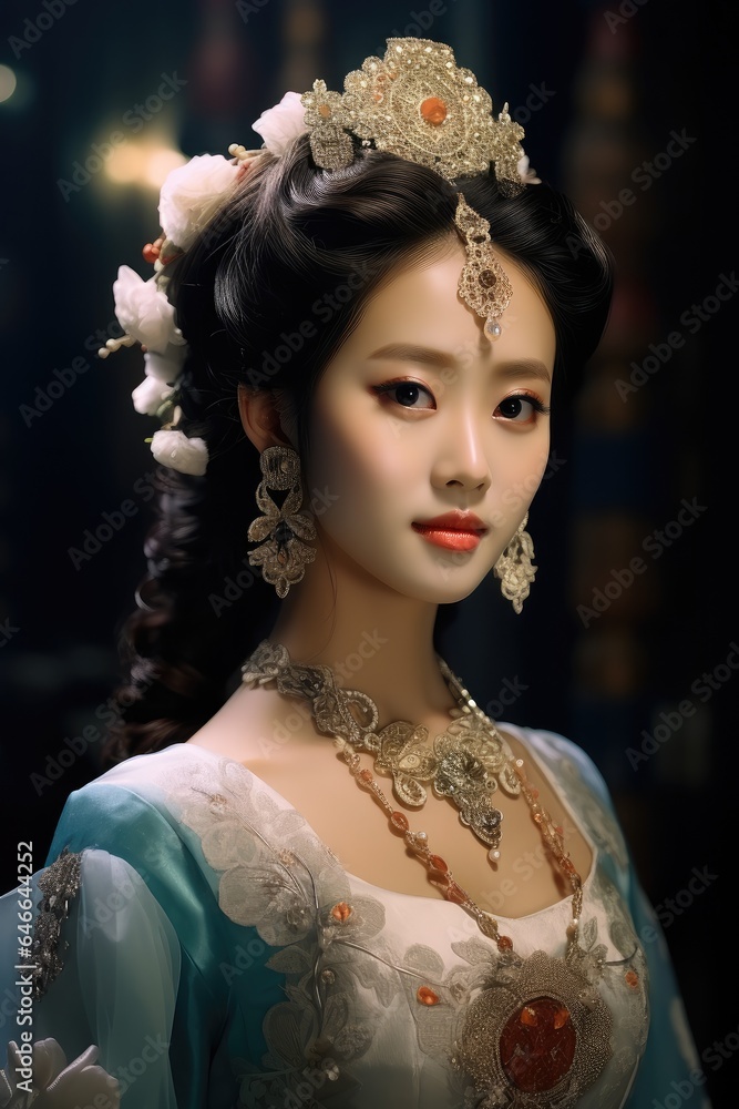 Beautiful Asian girl from China, Dressed in the attire of a Queen.