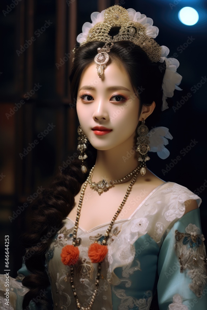 Beautiful Asian girl from China, Dressed in the attire of a Queen.