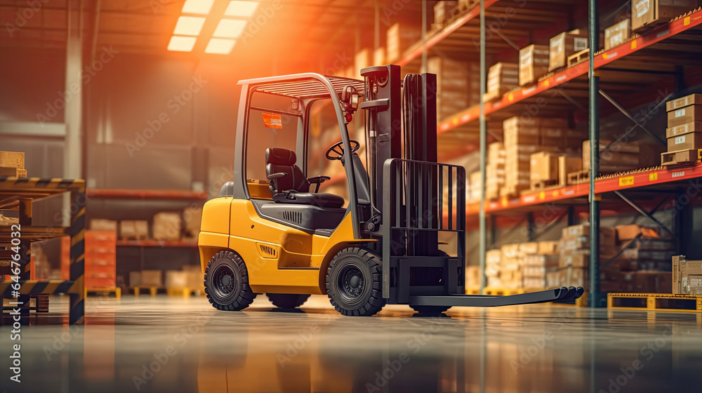 A forklift in the department store. large warehouse. Generative Ai