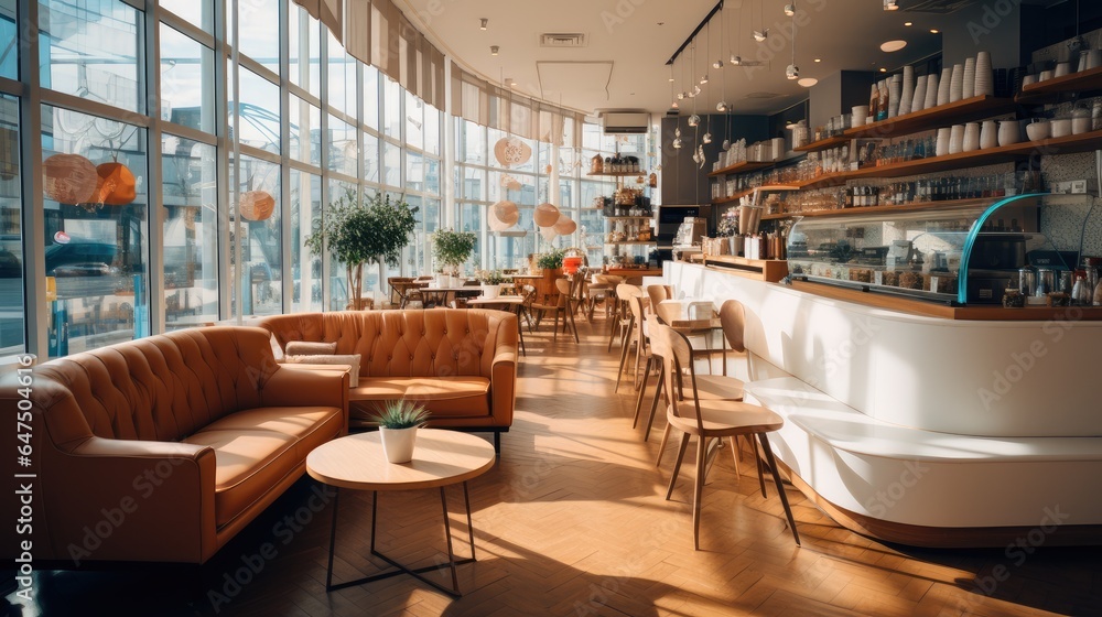 Modern bright cafe interior.
