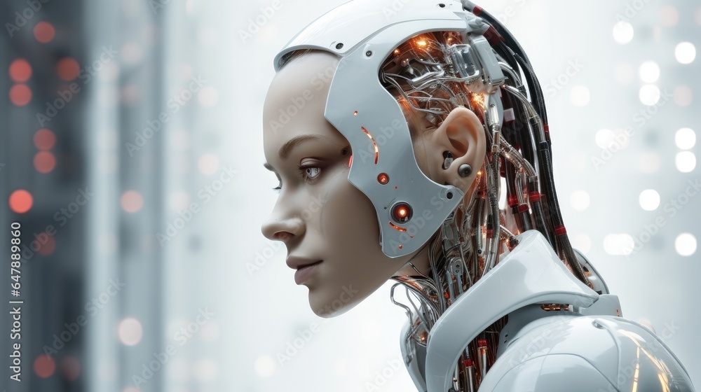 Cyborg, Artificial intelligence robot, The face of a robot woman.