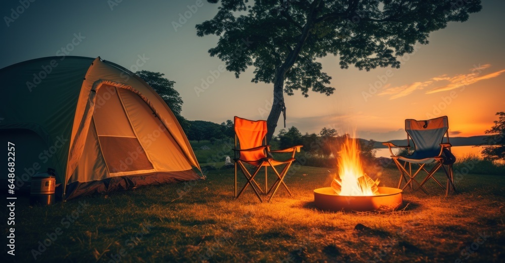 Camping chairs and tent