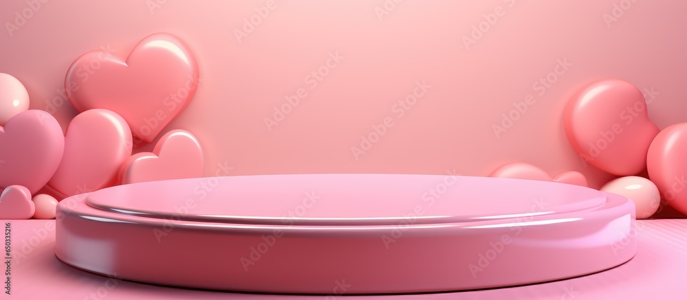 Romantic illustration of a pink platform with a heart shaped pedestal perfect for gift display on special occasions like Valentine s Day or birthdays