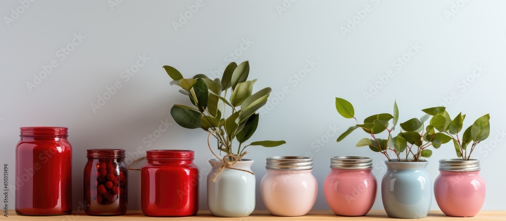Decorate kitchen with stylish Valentine s Day theme using plants jars and light wall