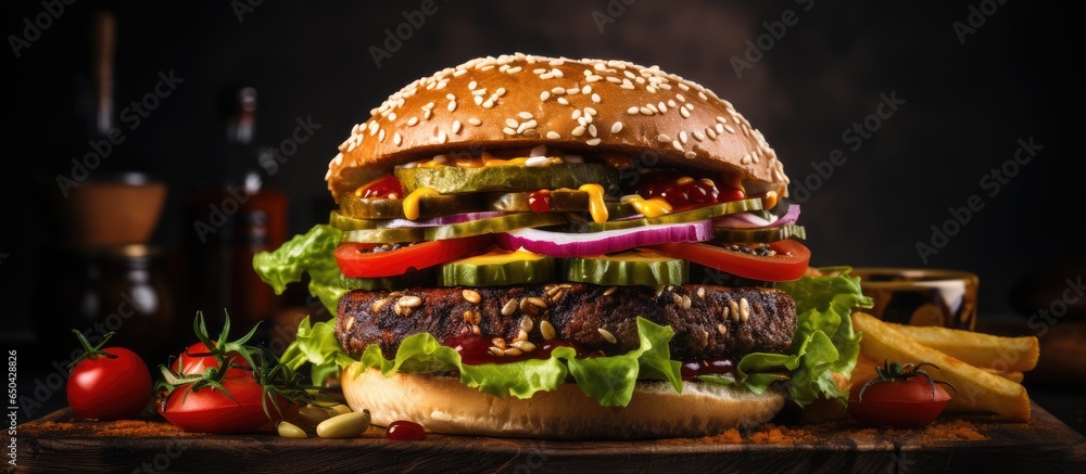 Organic vegetarian burger made with fresh ingredients