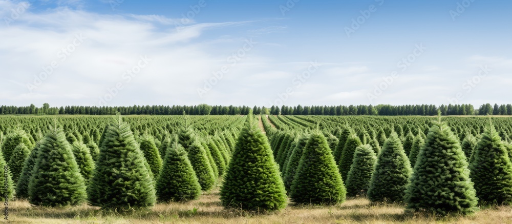 Christmas tree farm with organized rows of trees