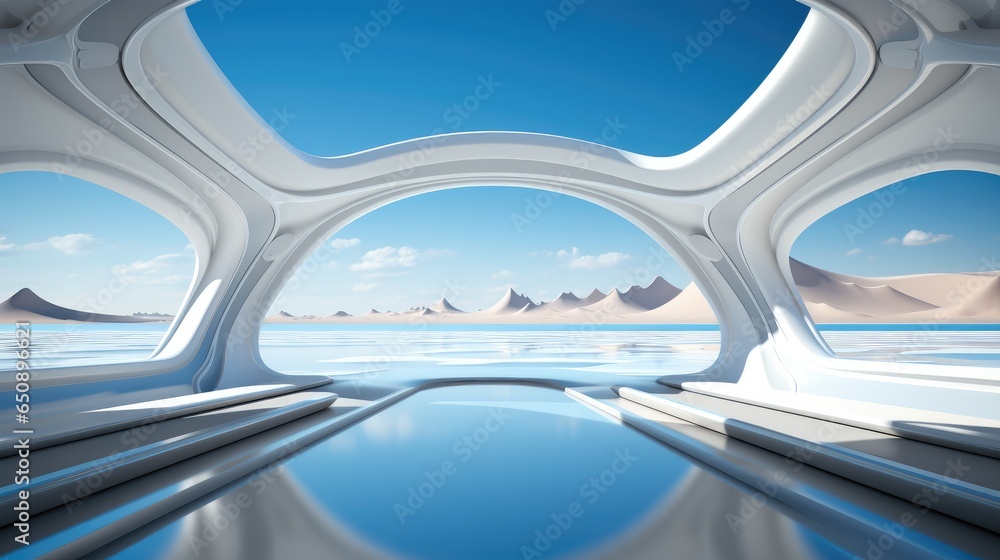 Architecture, Realistic background in futuristic style, white clean background. 3d rendering.