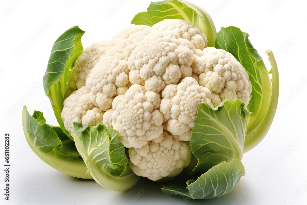 Single cauliflower isolated on a white background.