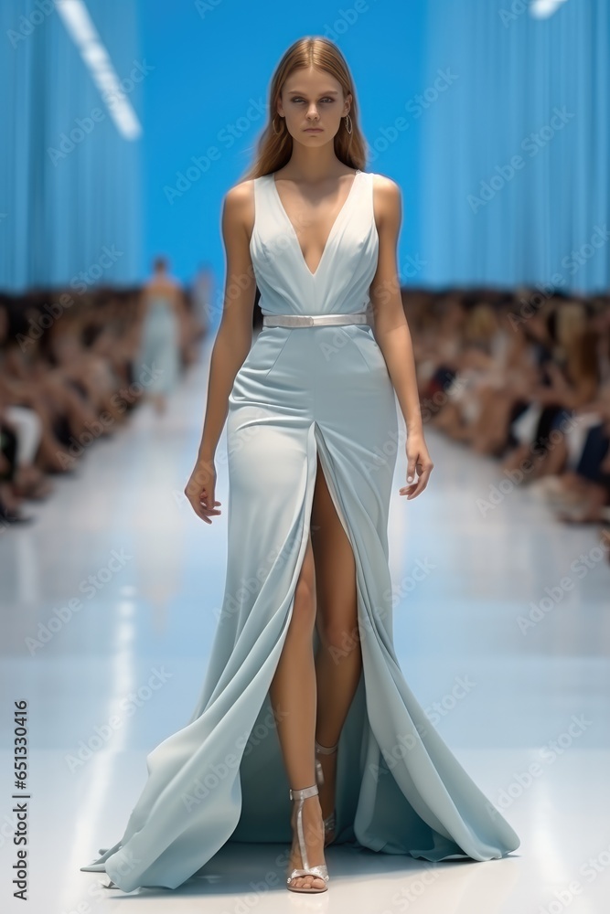 Fashion Show, beautiful model walking on runway fashion show.