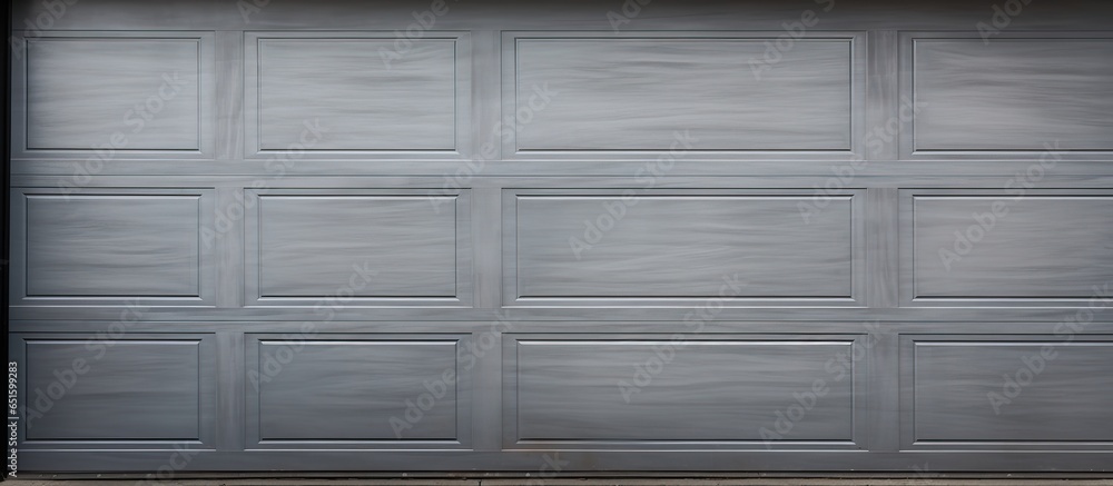 Close up of garage door hinge in silver or gray featuring window inserts