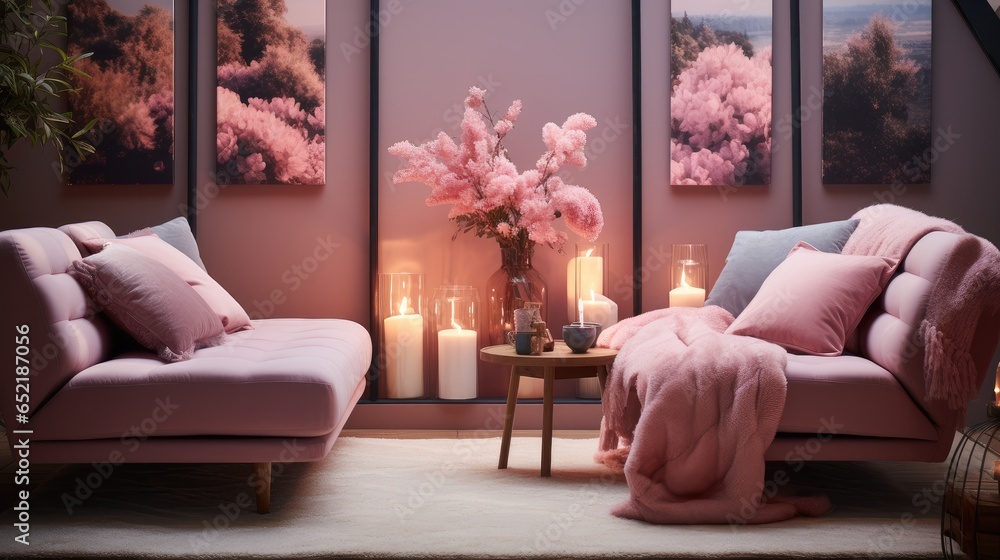 Pink Living Room with Sofa.