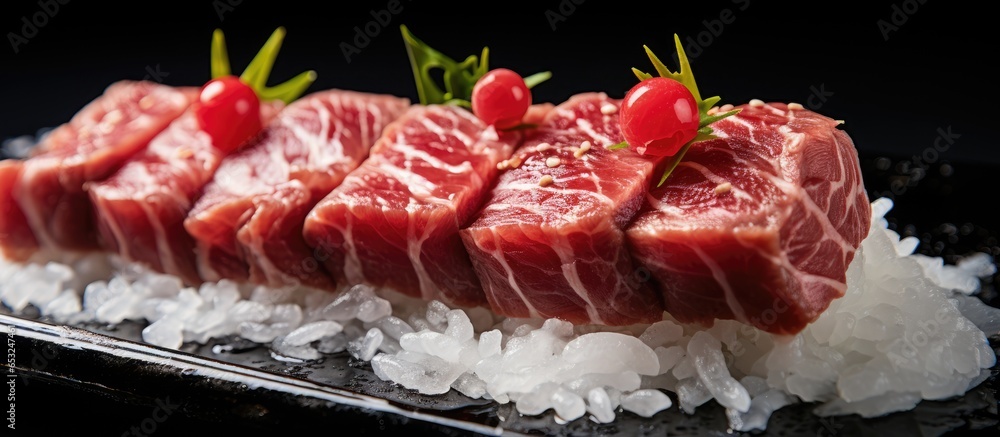 Intense close up of beef sushi