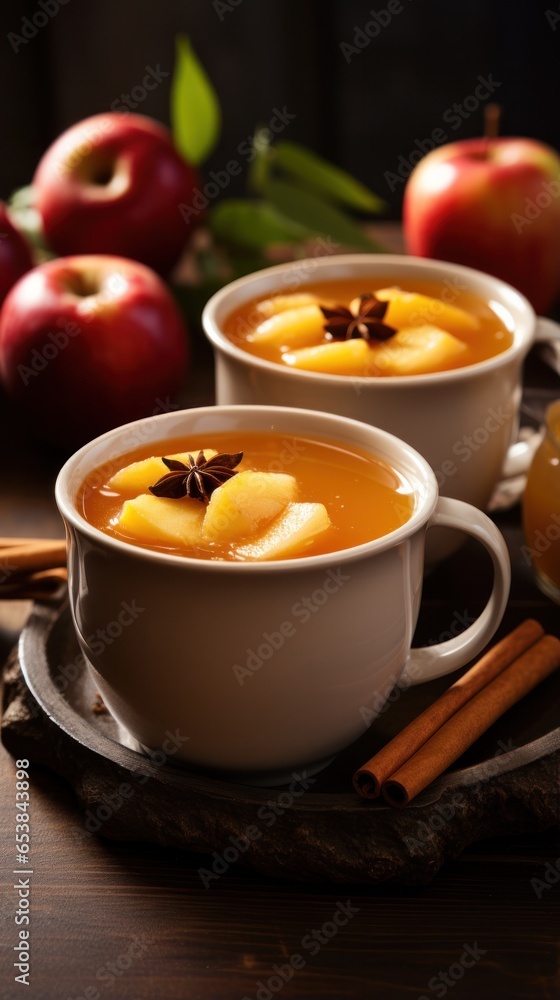 Warm apple cider served in cozy mugs