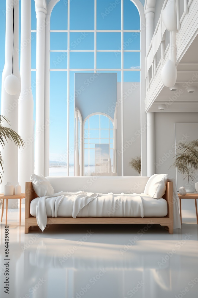 White living room in minimalist modern house.
