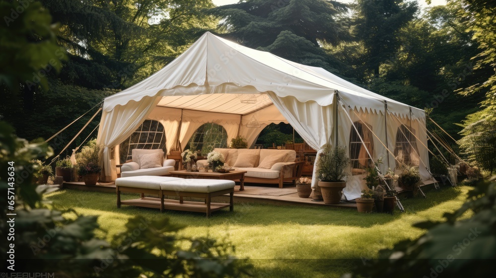 Luxurious tent for outdoor living, Camping in the Backyard.