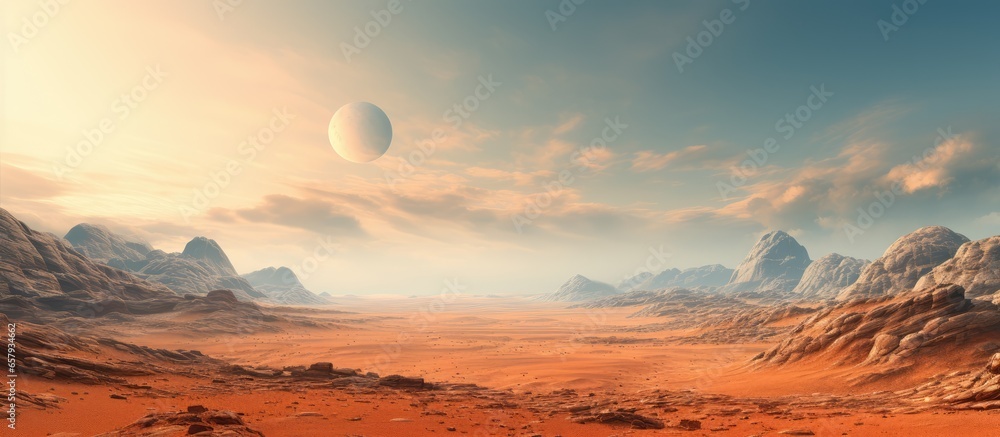 Red barren Martian terrain for space exploration and sci fi design