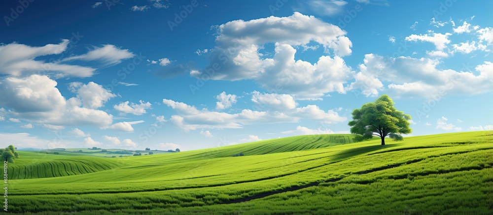 Ideal observation of countryside and verdant undulating fields Ukrainian agrarian region in Europe Farming district and cultivated fields Picture mural Simple landscape Splendor of nature