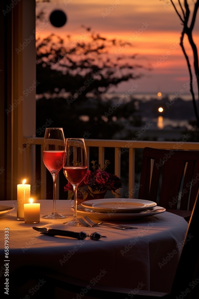 Romantic dinner Wine candles and a table for two please