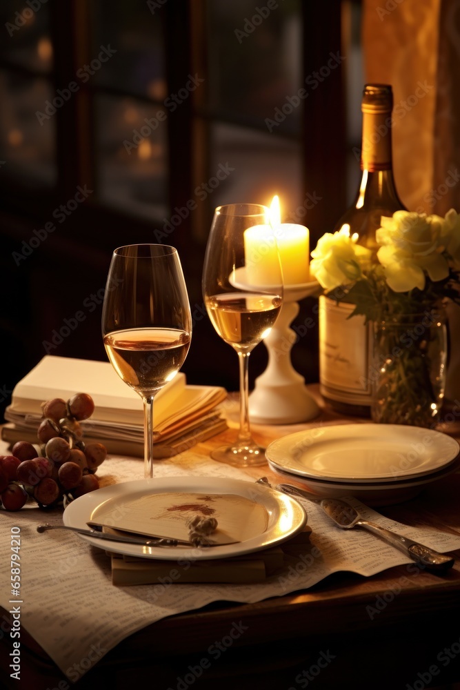 Romantic dinner Wine candles and a table for two please