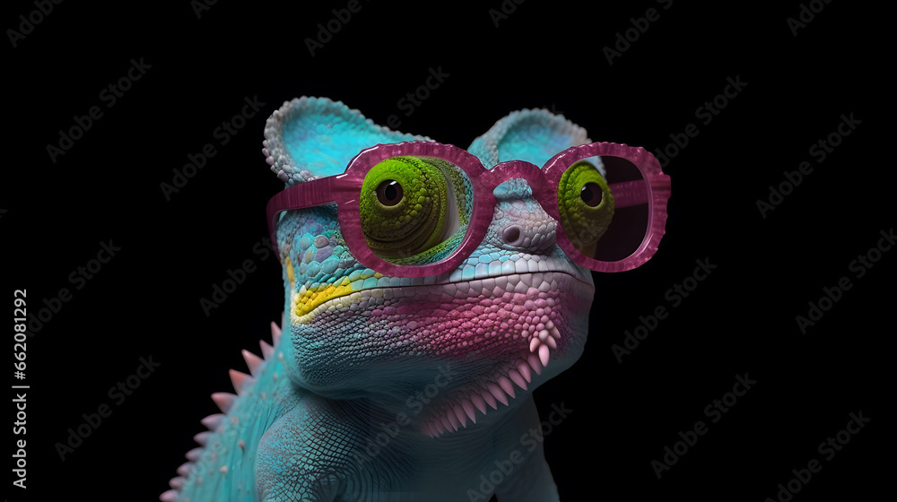 funny Chameleon wearing sunglasses 