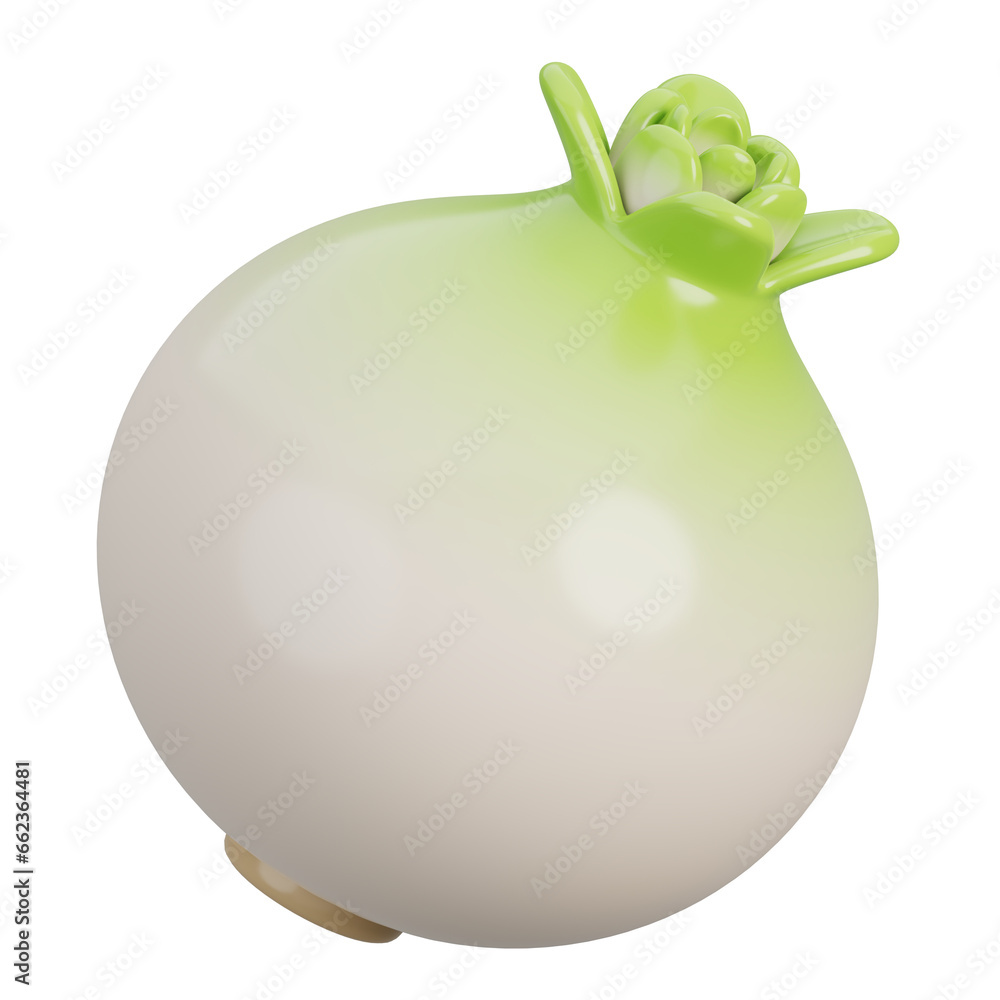 Cartoon fresh white onion vegetable isolated on white. 3d render illustration.