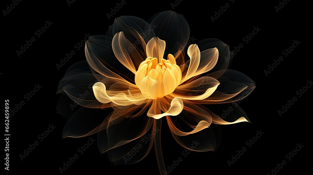  a large yellow flower on a black background with a black background.  generative ai