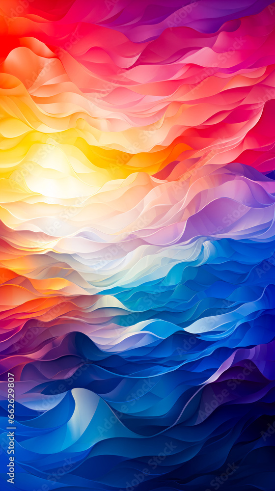 Colorful abstract background with wavy lines and rainbow hue.