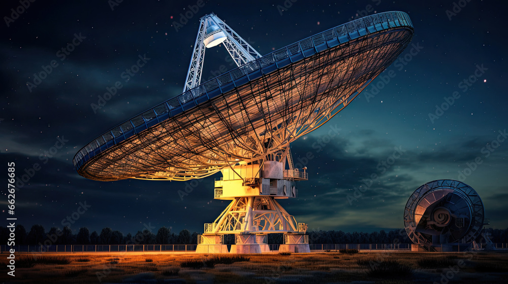 a Radio telescope dish, capturing signals from distant galaxies.