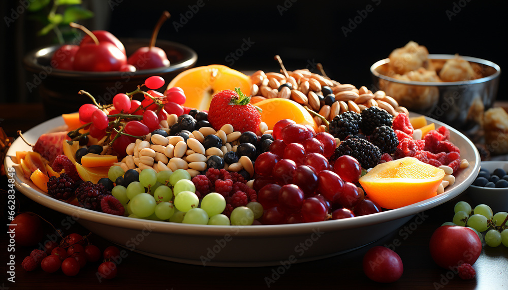Freshness and abundance of healthy fruit on a wooden table generated by AI