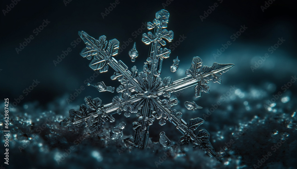 Winter nature snow close up snowflake ice blue backgrounds frozen frost generated by AI