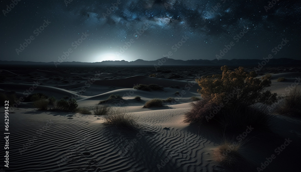 Tranquil scene of majestic sand dunes under starry night sky generated by AI