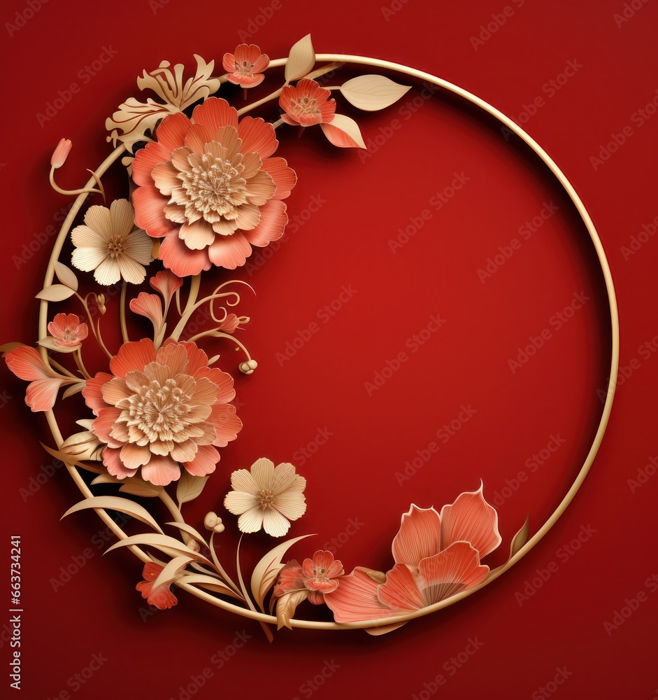 gold frame with floral decoration on red background