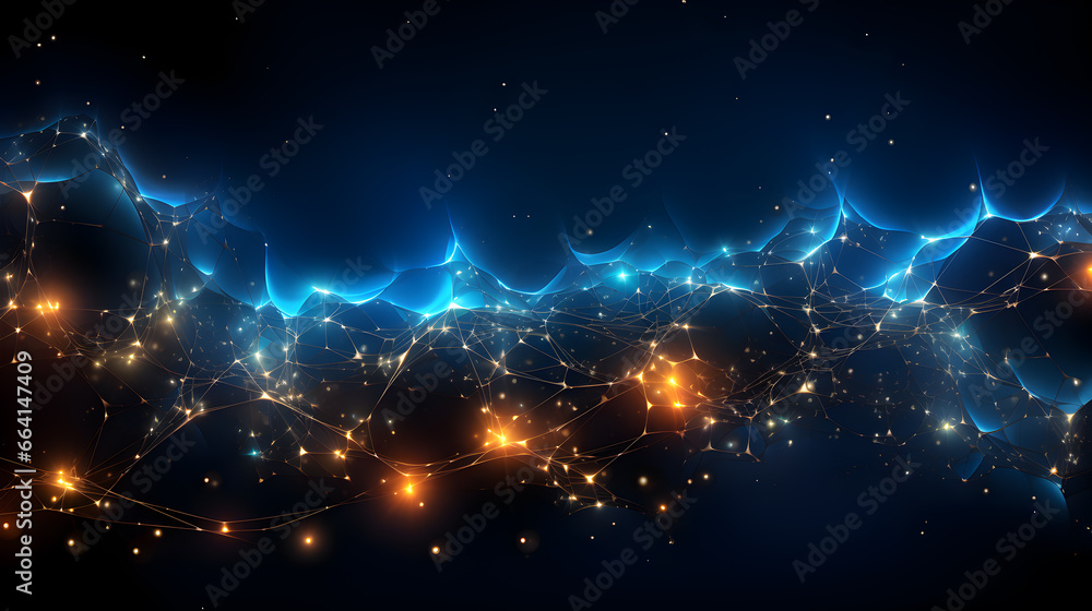 Blue abstract background with a network grid and particles connected. futuristic background	
