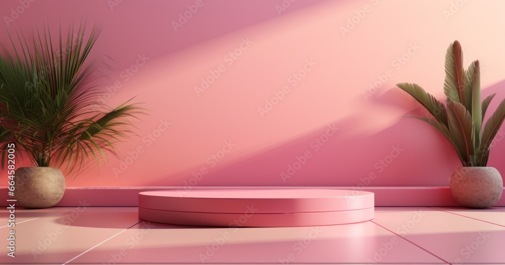 Abstract pink background with podium