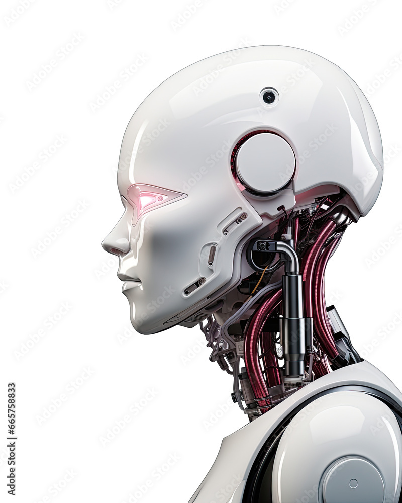 Staring Cyborg AI Robot� with Laser eyes Isolated on a transparent background