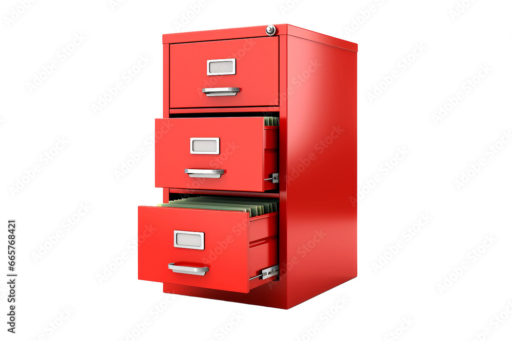 3D Icon of a Filing Cabinet with Labeled Drawers on transparent background.