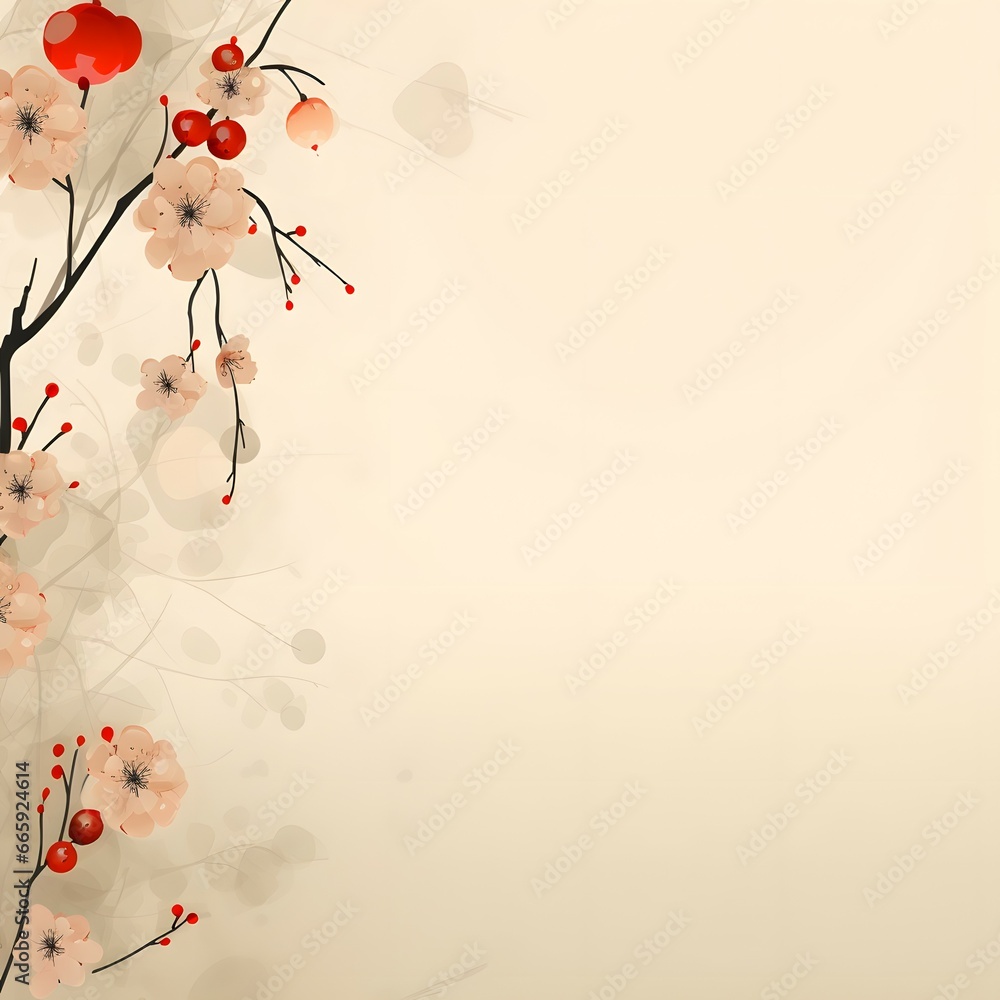 oriental style background with chinese lanterns dand cherry blossom