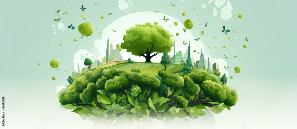 World Environment Day illustration with green tree and leaves promoting tree conservation