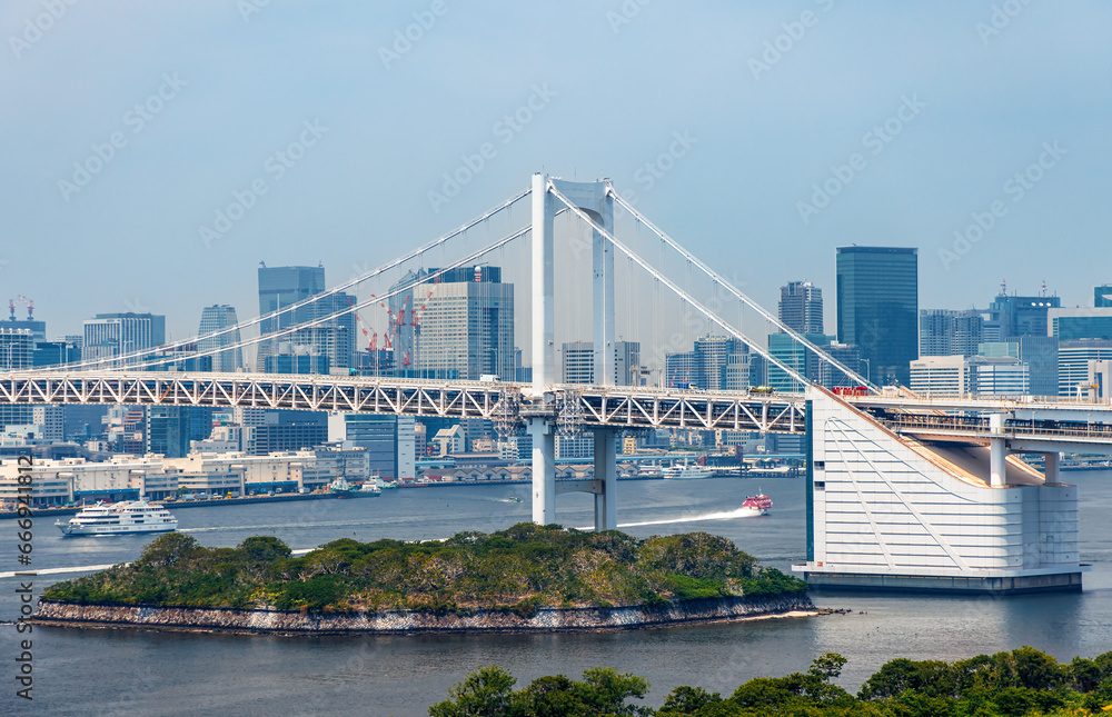 Tokyo Bay with the Rainbow Bridge, Odaiba, Tokyo, Japan