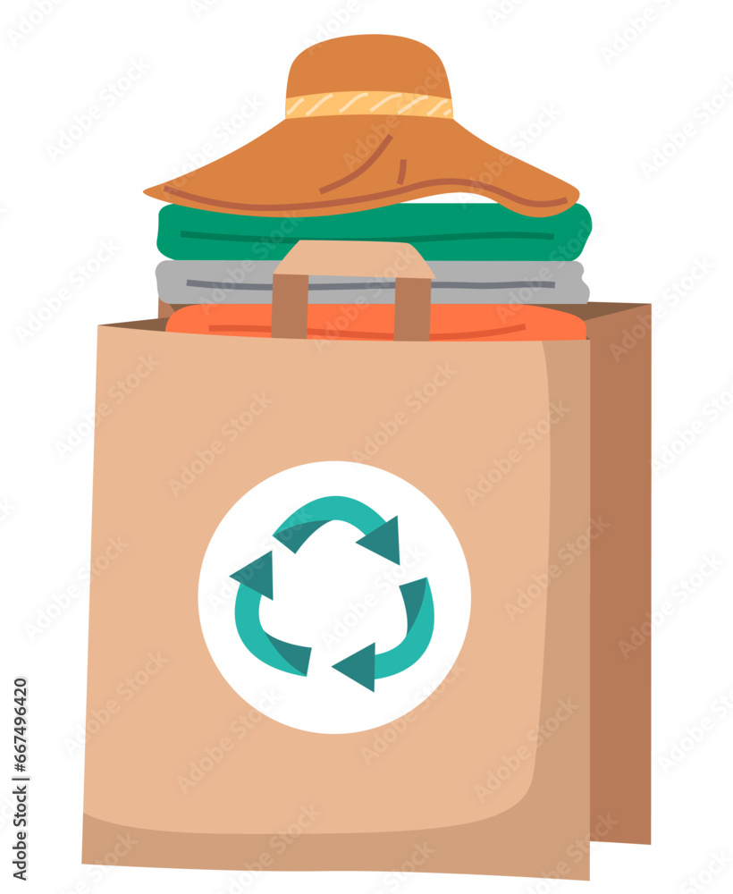 Recycling clothes. Vector illustration. Recycling clothes helps to create more environmentally conscious society Clothes made from renewable materials contribute to greener future The recycling