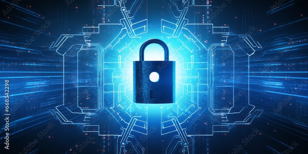 Guarding Your Digital World: The Padlock Symbol Atop a Modern Blue Background, Signifying the Importance of Security and Online Privacy in the Digital Age
