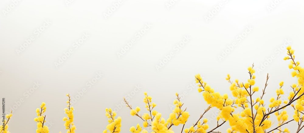 Spring branches with yellow pussy willows in nature