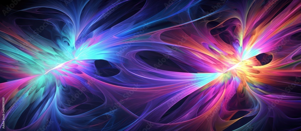 Abstract AI rendered fractal pattern with vibrant colors in a chaotic fantasy style suitable for background or wallpaper